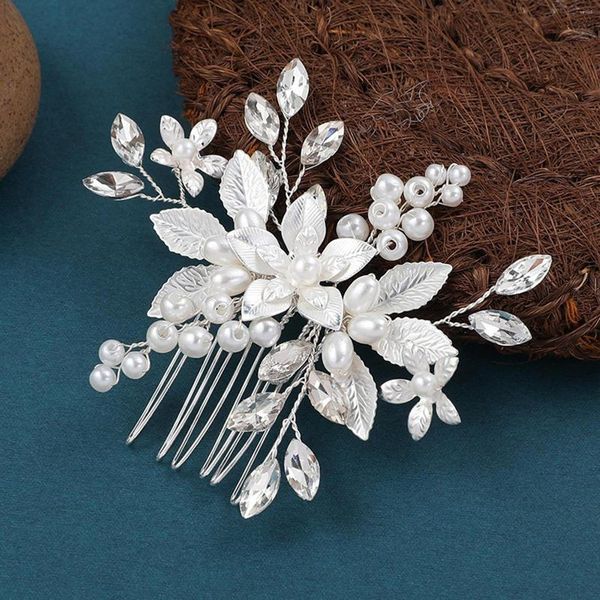 Pinzas para el cabello para novia, peines de boda, horquillas de flores de Metal chapadas en plata, tocados de perlas artificiales laterales para mujer, joyería de fiesta