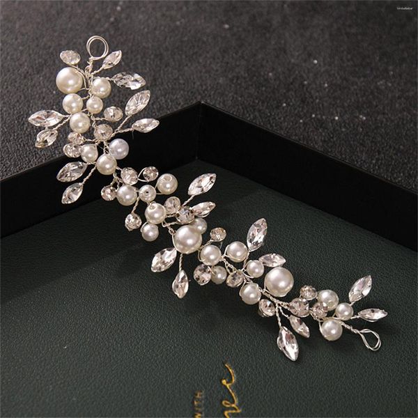 Pinzas para el cabello Novia Diademas de boda Diseños de diamantes de imitación Diademas de perlas artificiales Tocado de metal de color plateado Accesorio de joyería nupcial