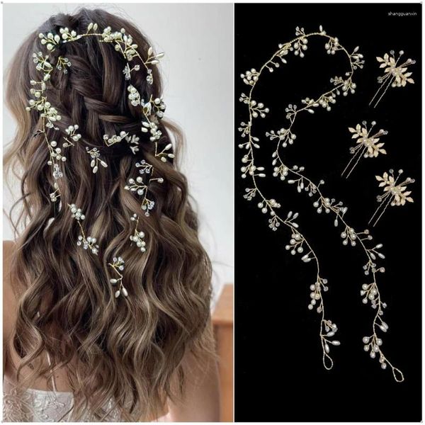 Ensemble de pinces à cheveux pour mariée, couvre-chef de mariage, bandeau à chaîne souple de 1 mètre, 3 épingles à cheveux et épingles à cheveux, accessoires.