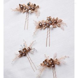 Clips de cheveux Bronze Floral Leaf Bridal Petit peigne Pin d'épingle Femmes Headsage Handmade Wedding Prom Accessoires Bijoux