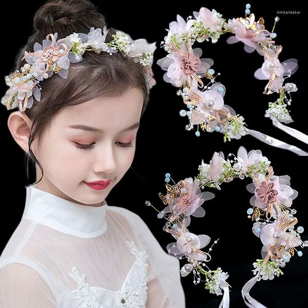 Pinzas para el cabello Guirnalda de flores de mariposa Diadema de perlas Corona de novia Dulce vestido de novia europeo Tocados para niños Mujer.