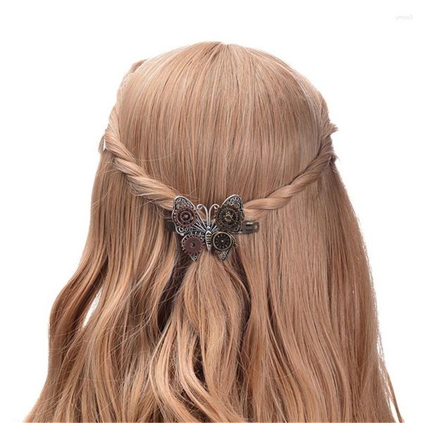 Pinzas para el cabello Mariposa Clip de resorte Accesorios Joyería de moda Engranaje Aleación Metal Mujeres Punk