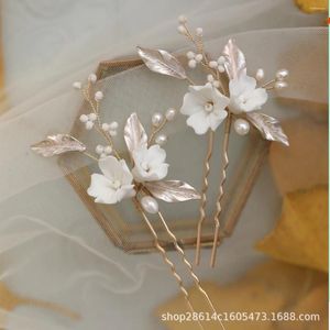 Clips de cabello Flor de cerámica Techrica Tiaras de pera natural Clip nupcial hecho a mano Accesorios de boda de lujo Simple Rose Goldwear
