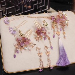 Haarclips charmante paarse haarspelden Chinese tiara bruids hoofdtooi met antieke Han Design Women Decoratie
