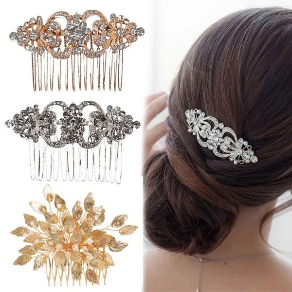 Pinces à cheveux charmant peigne de mariée en strass pour filles ornements en cristal bijoux accessoires de feuille de fleur de mariage