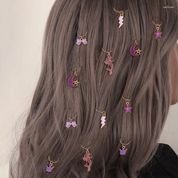 Clips para el pelo para mujer, dijes, horquilla con cuentas, trenzas sucias, colgante de concha de estrella de colores, joyería esmaltada, accesorio para rastas