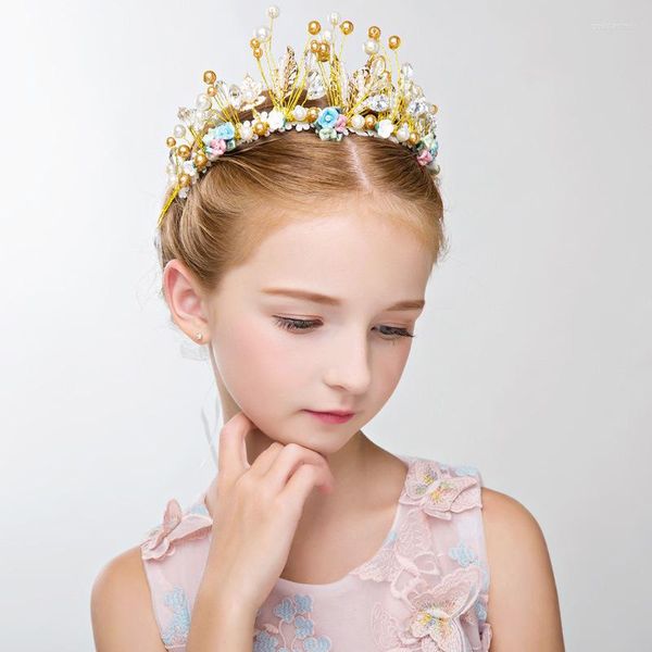 Pinzas para el cabello Accesorio para niños Diadema Chica Perla Tocado Flor Coreano Po Shoot Cristal Rosa