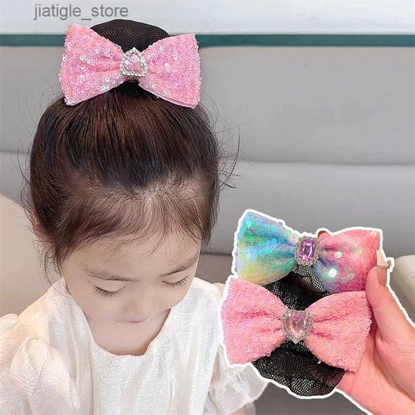 Pinces à cheveux Enfants Bowknot Hairnet Cartoon Princesse Mesh Mignon Bowknot Hairgrips Rose Doux Côté Clip Mode Épingle À Cheveux Enfants Accessoires De Cheveux Y240329