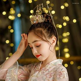 Pinces à cheveux Hanfu pour enfants, coiffure, couronne de phénix, Costume de fille, pompon, accessoires de défilé de Style chinois