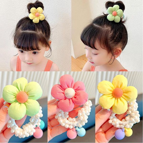 Pinces à cheveux enfants perle fleur bandeau petite fille chignon mignon bandeau en caoutchouc tête corde douce princesse coiffure couronne épingle