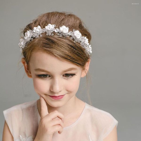 Pinces à cheveux Diadème pour enfants Bandeau Fille Perle Bande Fleur Style coréen Po Shoot Cristal Blanc