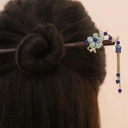 Pinces à cheveux Style ancien chinois bâton en bois Long gland étape secouer fleur en forme d'épingle à cheveux pour femmes cadeau Hanfu Qipao accessoires
