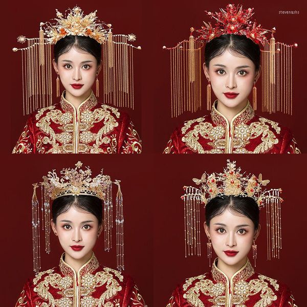 Pinces à cheveux chinois coiffure de mariée traditionnel mariage couronne peigne épingles à cheveux ensemble mariées Costoume Xiuhe accessoires bandeaux