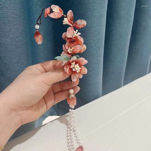 Pinces à cheveux pince chinoise gland perle épingle à cheveux florale pour les femmes Barrettes de fleurs rouges Vintage Hanfu Cosplay diadèmes bijoux classiques
