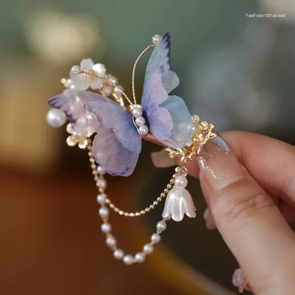 Pinces à cheveux chinois Han Fu Pin Clip papillon tête pièce pour mariées demoiselles d'honneur femmes fille épingle à cheveux accessoires de mariage bijoux de mariée
