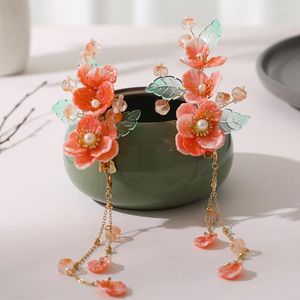 Pinces à cheveux chinois Hanfu, accessoires longs pampilles, épingles à cheveux Vintage, fleur, bâtons faits à la main pour femmes, bijoux traditionnels rétro ML