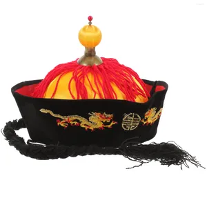Clips para el cabello Chino Oriental Asiático Emperador Sombrero Con Trenzas Decorativo Cosplay Masculino