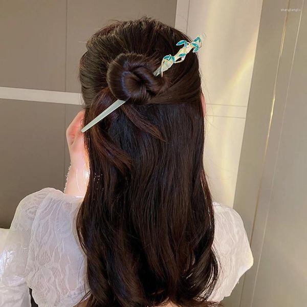 Pinces à cheveux en bâton chinois, coiffure en acrylique uni, rétention de couleur, nœuds en bambou pour fête, tenue de Cosplay, tissu assorti