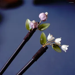 Haarclips Chinese stok Muguet Flower Hairpin Girls Cheongsa Hanfu Accessoires voor vrouwen Vintage houten hoofdtooi sieraden