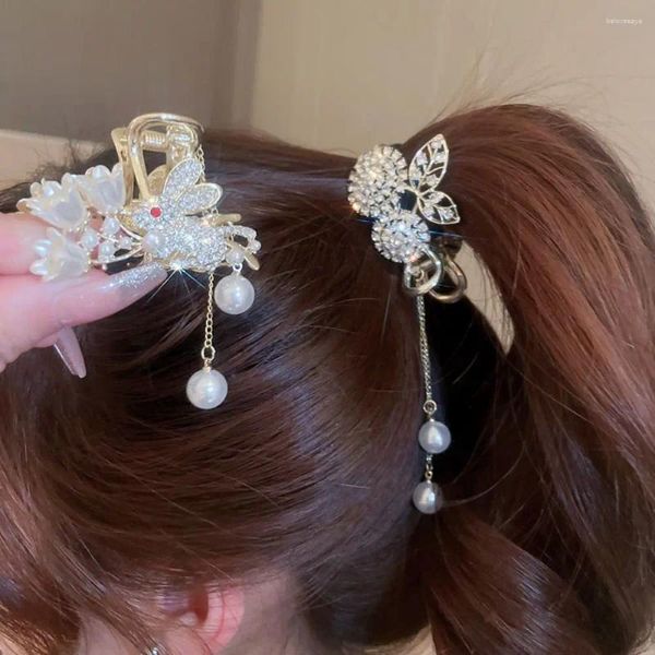 Pinzas para el cabello estilo chino horquilla de cereza perla borla colgante temperamento Clip fijo accesorios de peinado