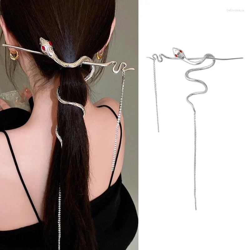 Grampos de cabelo estilo chinês clássico cobra hairpin simples corrente borla acessórios de moda feminina