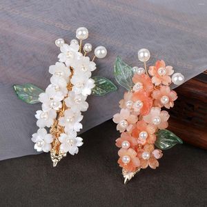 Pinzas para el cabello Clip de estilo chino Horquilla Flor de jade Perla Broche para el cabello Ropa Accesorios Cheongsam