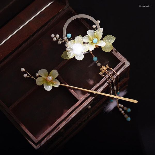 Pinces à cheveux Style chinois Jade Couronne Verre Rond Costume Pins Accessoires Simple Classique Dos Bâtons