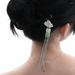 Haarspangen im chinesischen Stil, Punk, weiß, grün, Metall, Glas, Lotusblume, Anhänger, Haarspange für Frauen und Mädchen, trendige Quasten-Haarnadeln, Schmuck, Geschenke