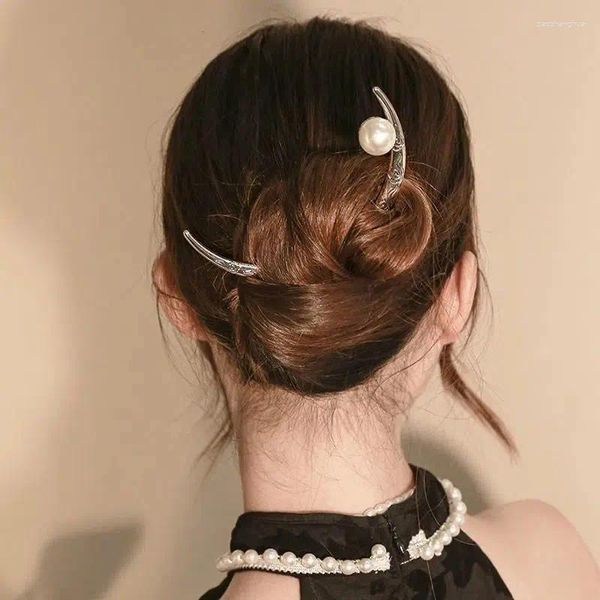 Pinces à cheveux Style chinois rétro, bâtons de perles de lune, épingle à cheveux, personnalité tendance féminine, premier trimestre, accessoires en métal, 2024