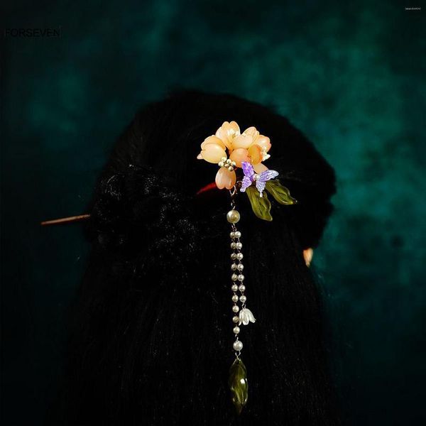 Pinces à cheveux chinois bâtons en bois fourchettes fleur casque pendentif épingles à cheveux perle papillon tête bijoux femmes filles chignon fabricant
