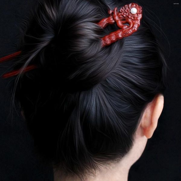 Pinces à cheveux chinoises, bâtons en bois, fourchettes, épingles à cheveux en forme de U, couvre-chef à fleurs pour femmes et filles, pince à chignon rétro à la mode