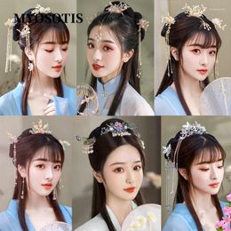 Pinzas para el cabello, conjunto de accesorios chinos Xiuhe, horquillas hechas a mano con flores Vintage con flecos largos, joyería Hanfu de estilo tradicional