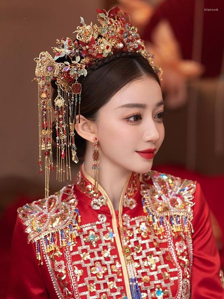 Pinces à cheveux chinois Xiuhe bâton rouge coiffure classique plante mariée Costume Phoenix gland bijoux ornement accessoires de mariage mode