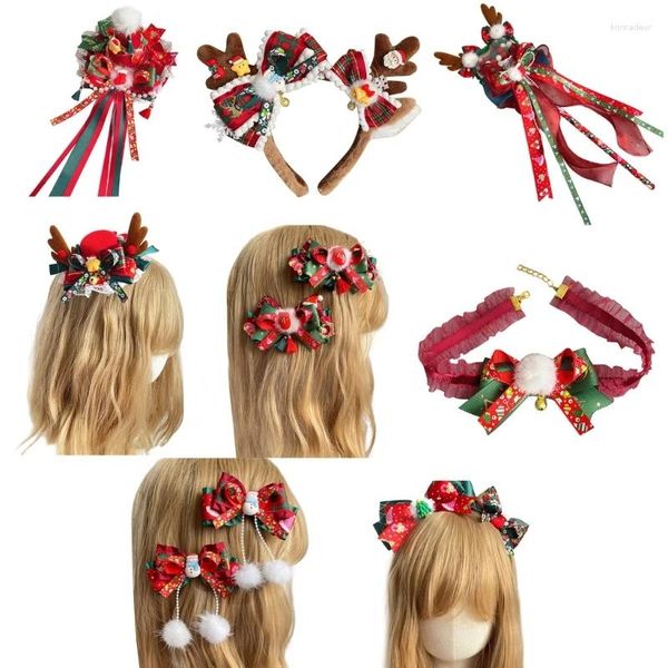 Pinzas para el pelo sombrero de Navidad con astas de ciervo Clip de lolitas accesorios hechos a mano diadema para niñas