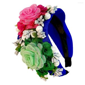 Grampos de cabelo chunky colorido flor bandana para mulheres floral elegante bonito simulado pérola grânulo folha festival festa hairband acessórios