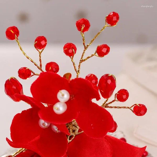 Pinces à cheveux classiques chinoises à fleurs rouges, épingles de mariée, vêtements de grillage, accessoires de mariage pour femmes et filles, demoiselle d'honneur