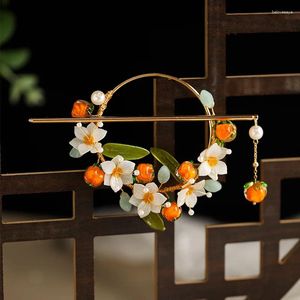 Haarclips Classic Gentle Mandarin Flower Ring Hanfu Princess's Tassel Hairspin Antique Women Girls Queue Accessoires