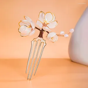 Hair Clips Classic Pearl Lotus Comb For Women Vintage Chinese stijl Flower Forks Haarspeld hoofddeksel elegante accessoires