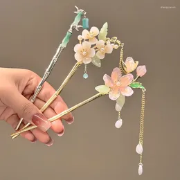 Clips de cheveux Classic Stick Metal Flower Hairpin Topstick vintage Tassel Pearl Bun Jewelry Chinese Hanfu Accessoires