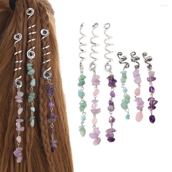 Clips de cheveux Colorful Stone Pendant Spiral Hairpins Hairs Antique Silver Snake Anneaux Clip pour tresses Bohe Bijoux ethniques Accessoires