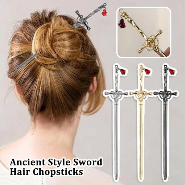 Clips de cheveux Creative Sword Ruby Pendant Épingles à cheveux vintage Chinois Hairpin Punk Dish Accessoires Pin Sticks Femmes T K5Q3