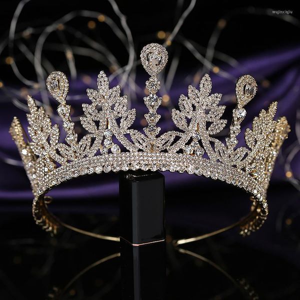 Pinzas para el cabello corona HADIYANA Zirconia Tiara en forma de hoja mujeres boda novia accesorios joyería de lujo BC3809 Couronne De Mariage