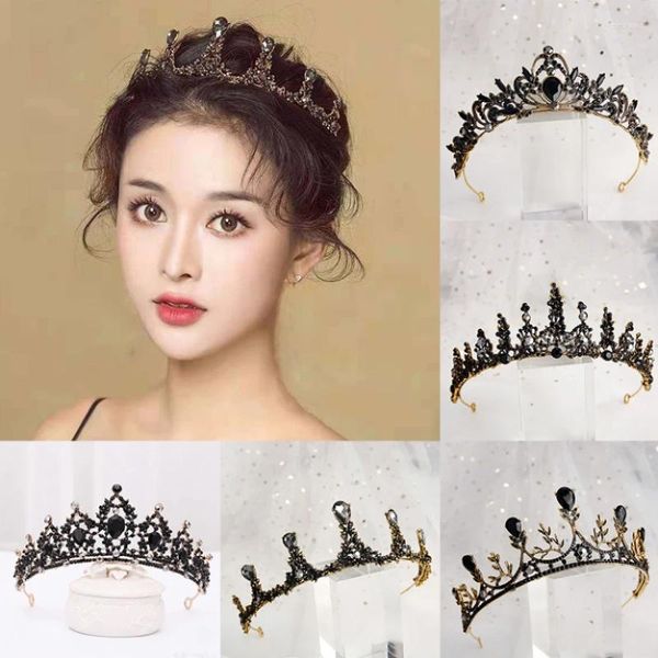 Clips de cheveux Crystal Band for Bride Gothic Black Crown Bandband Femmes Rinestone Bijoux vintage ACCESSOIRES FEME