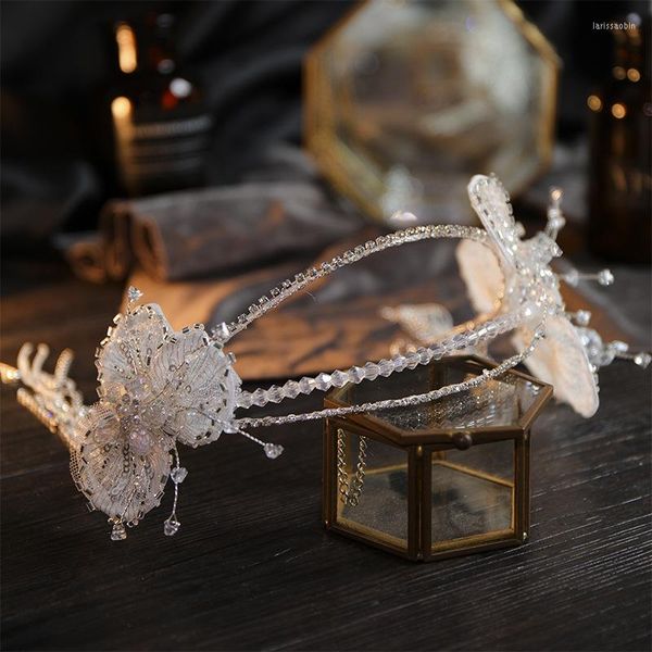 Pinzas para el cabello Cuentas de cristal Tejido a mano Encaje Princesa Diadema Tocado Tiara Accesorios de boda