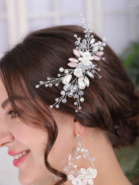 Pinzas para el pelo, peine de cristal, joyería de moda, tocados de flores, cuentas hechas a mano, tocado de boda, Tiara, accesorios para mujer para novia