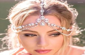 Haarclips Crystal voorhoofd Hoofdband Wedding Bridal Chain Headpiece for Women Rhinestone Waterdop Head Weer Sieraden5594845