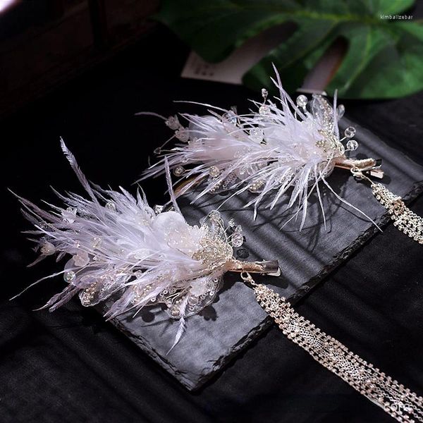 Pinces à cheveux en maille de cristal, pompon papillon, Style plume de forêt, accessoires de mariage