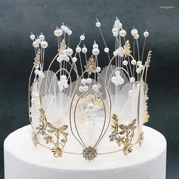 Clips de cabello Cristal Pearl Princess Crown Aleación Floja Tiara Cake Topper Novia Cabrera de boda Adorno de mujeres