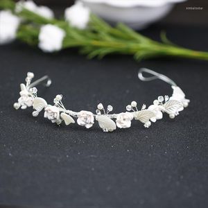 Haarclips Crystal Soft Ceramic Flowers Tiara hoofdtooi bruiloft accessoires bruid band sieraden strass haarband verloving