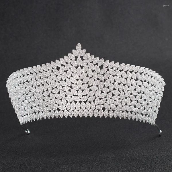 Pinzas para el cabello con cristales para mujer, Circonia cúbica, boda, nupcial, Tiara real grande, diadema, corona, accesorios de joyería para graduación CH10034